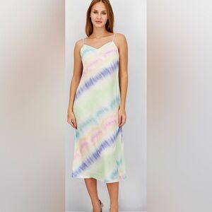 NWT DEX Mint Blue Pink Watercolor Tie Dye Midi Slip Dress